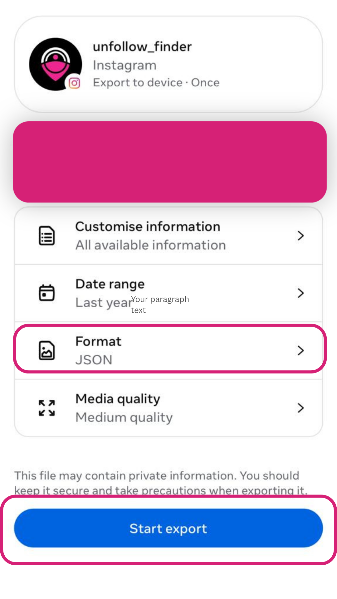 Select Instagram account to download data