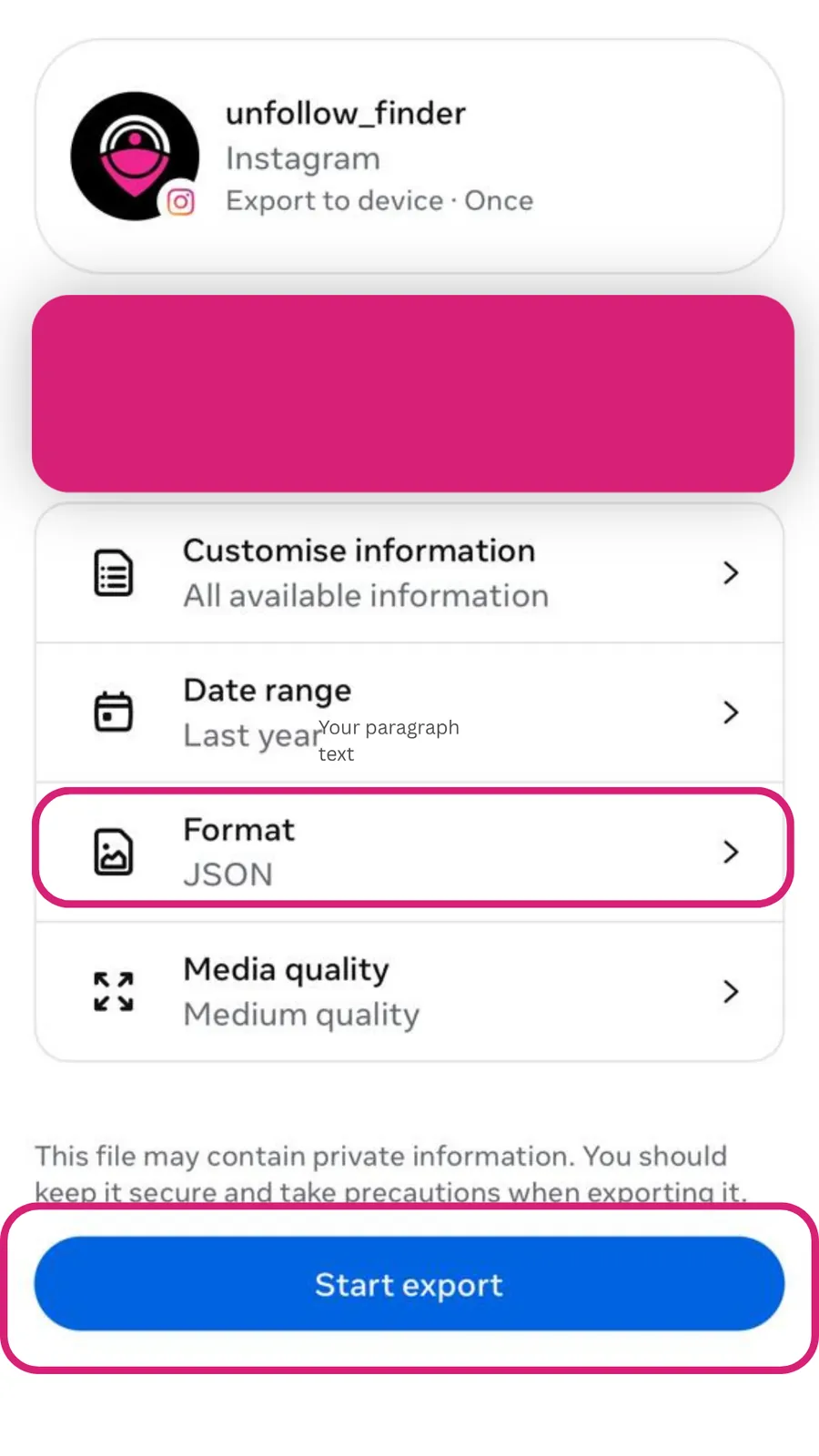 Select Instagram account to download data