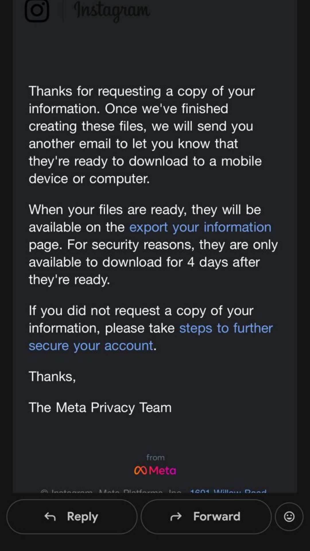 Create files to submit Instagram data request