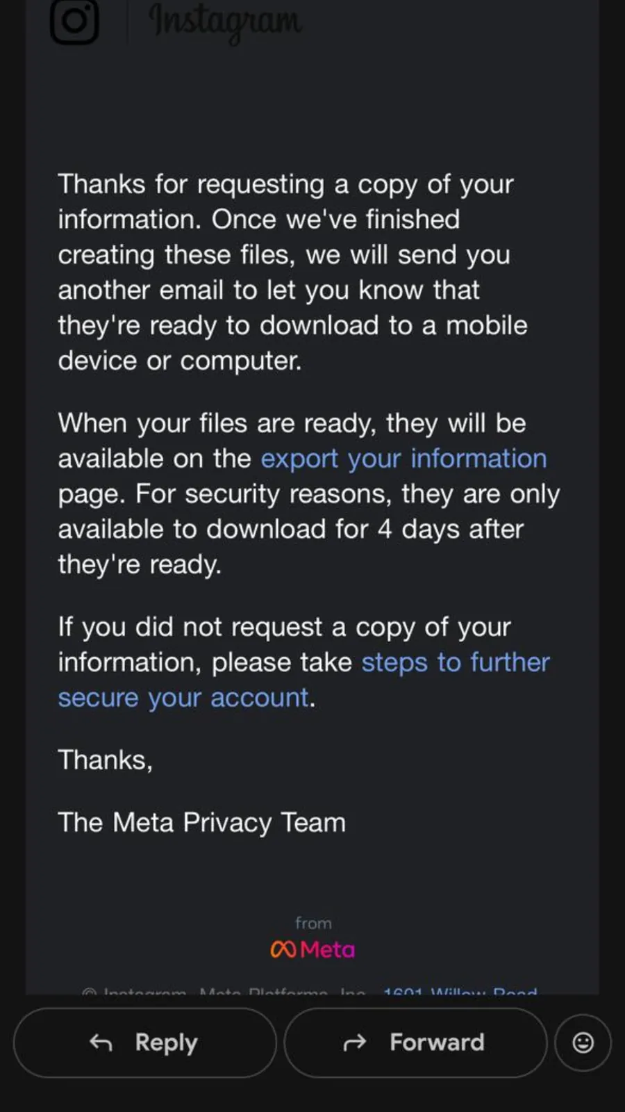Create files to submit Instagram data request