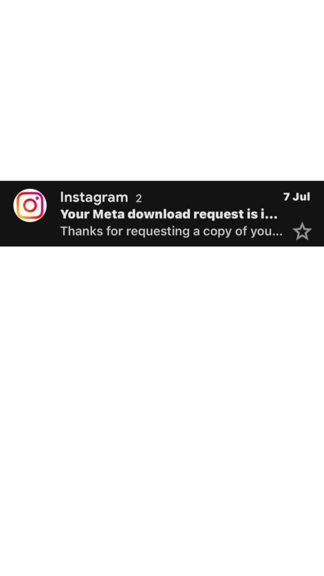 Instagram data ready email with download link
