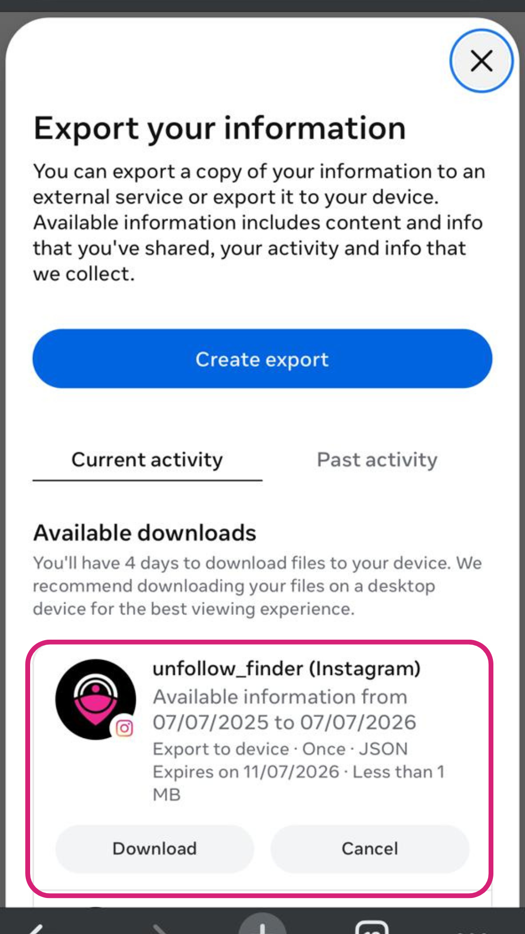 Unzip Instagram data ZIP file