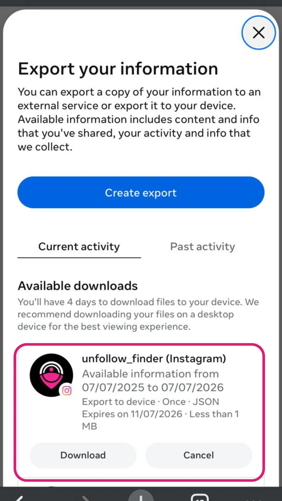 Unzip Instagram data ZIP file